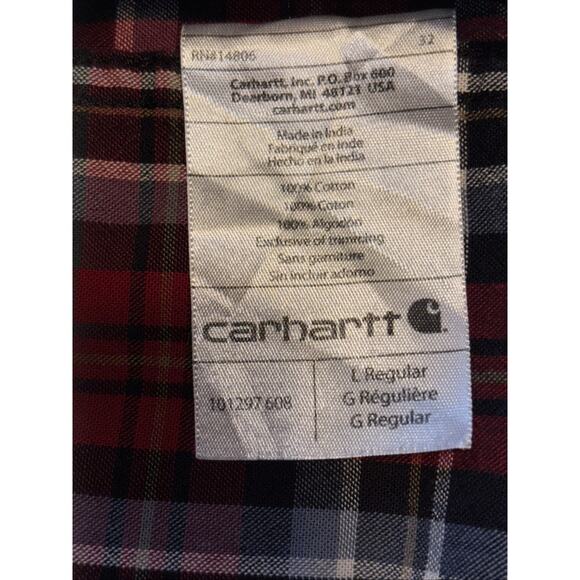 Carhartt Shirt Mens Sz Large Red & Black Plaid Long Sleeve Button Down Cotton - Picture 4 of 8